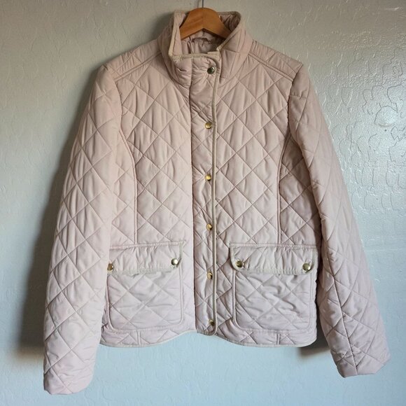 J.Crew Quilted Puffer Jacket w Gold Buttons Cream Size L Insulated Snap Pockets - Picture 1 of 12